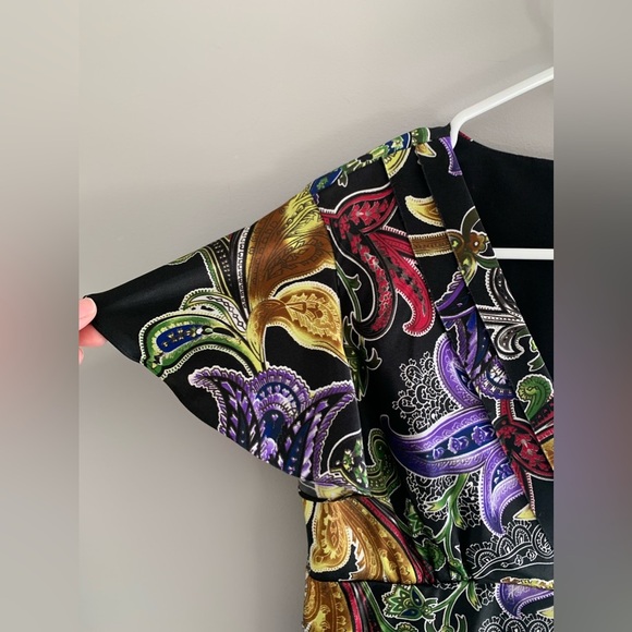 Peter Nygard Womens Tiered Dress 6 Multi Colored Short Sleeve Paisley Raw Hem - Picture 5 of 10